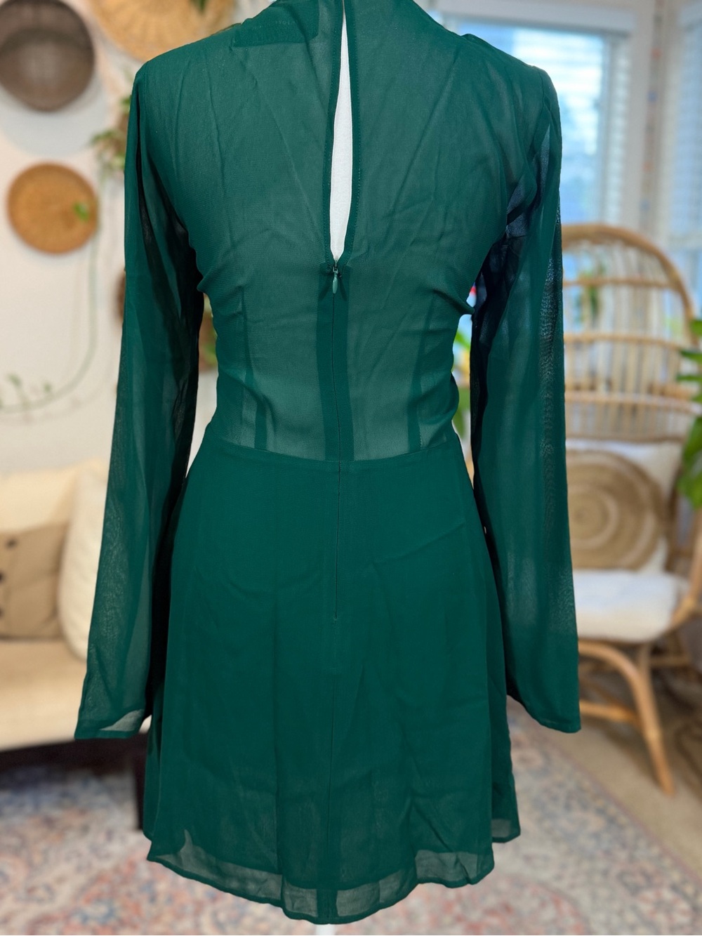 REFORMATION Mayra Dress 6 Green Mini Long Sleeve Viscose Cocktail Party Wedding - Picture 7 of 13